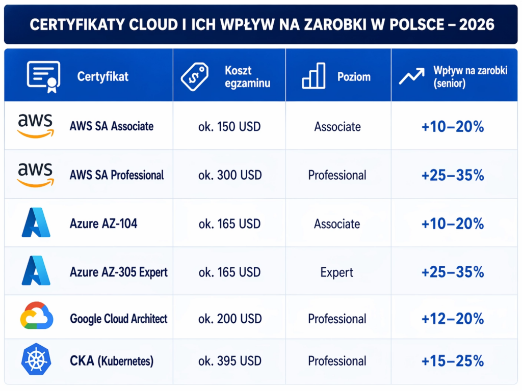 Porównanie certyfikatów IT a ich wpływem na zarobki