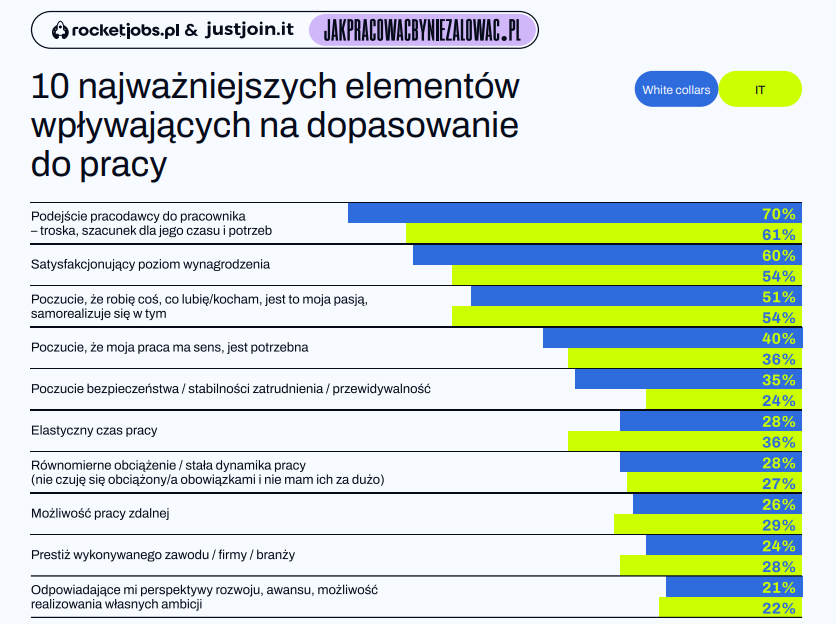 10 elementów ważnych dla IT, jeśli chodzi o dopasowanie do pracy - wykres