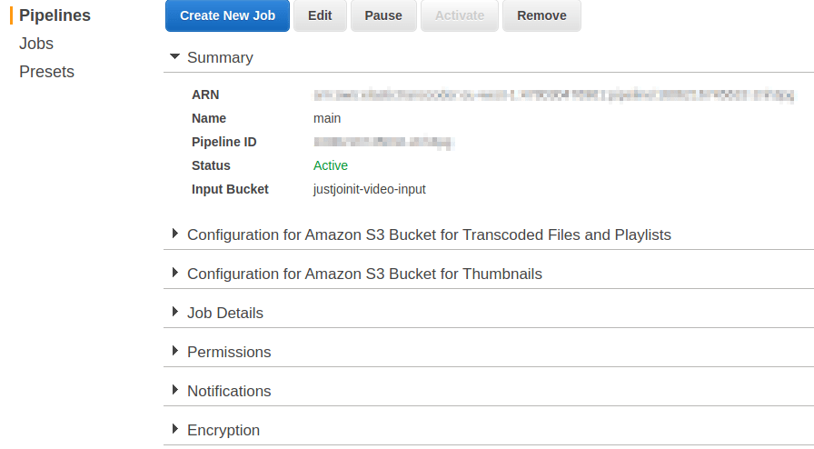 AWS Elastic Transcoder - pipelines