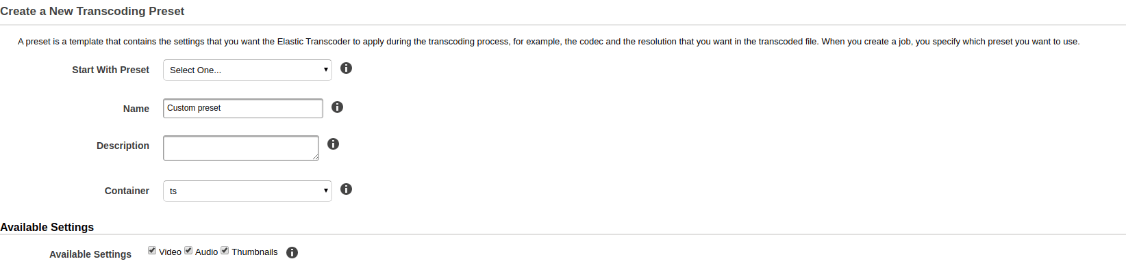 AWS Elastic Transcoder - preset