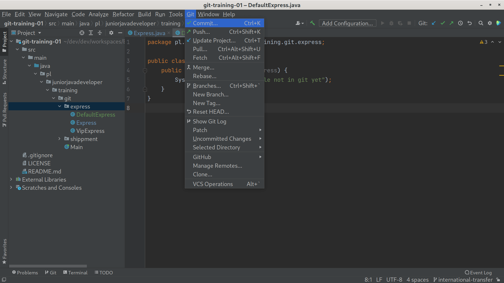 git intellij commit