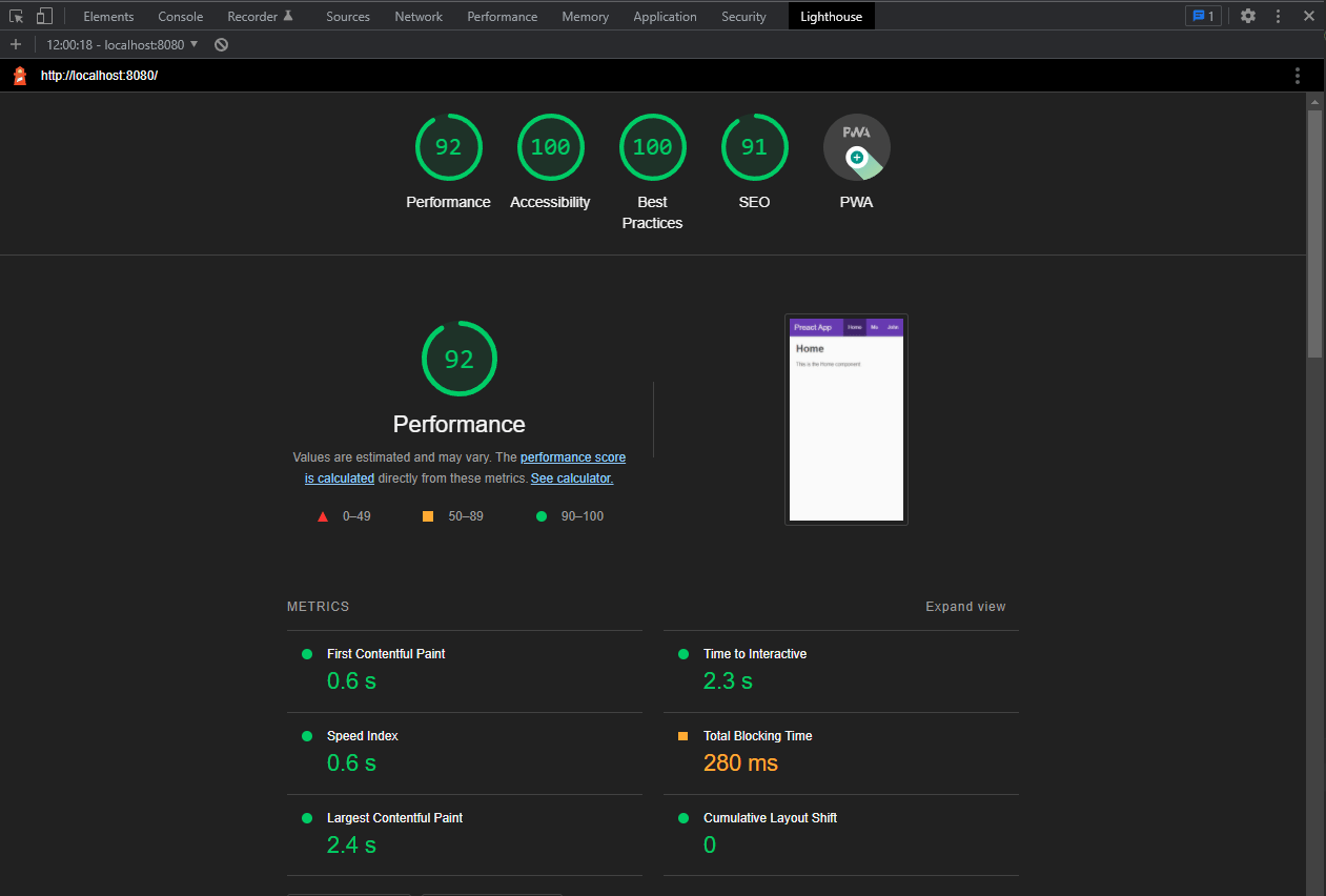 performance preact cli