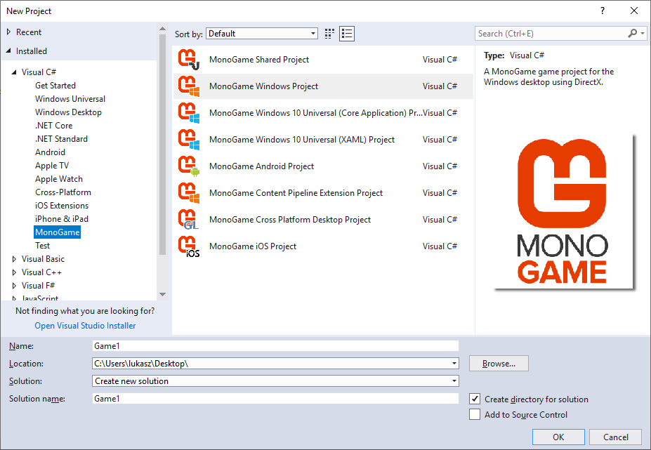 mono game windows project